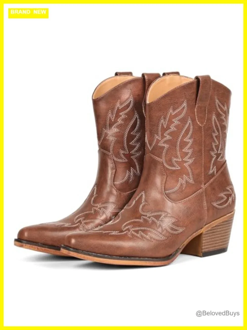 Women's Cowboy Boots Ankle Cowgirl Western Booties Pointed Toe Chunky Heel